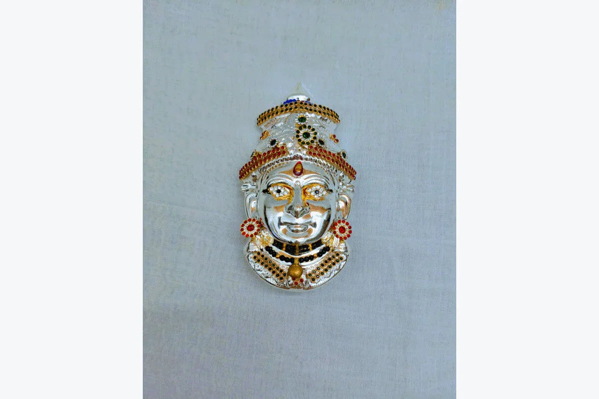 German Silver Decorated Amman Devi Face - Puja Celebrations
