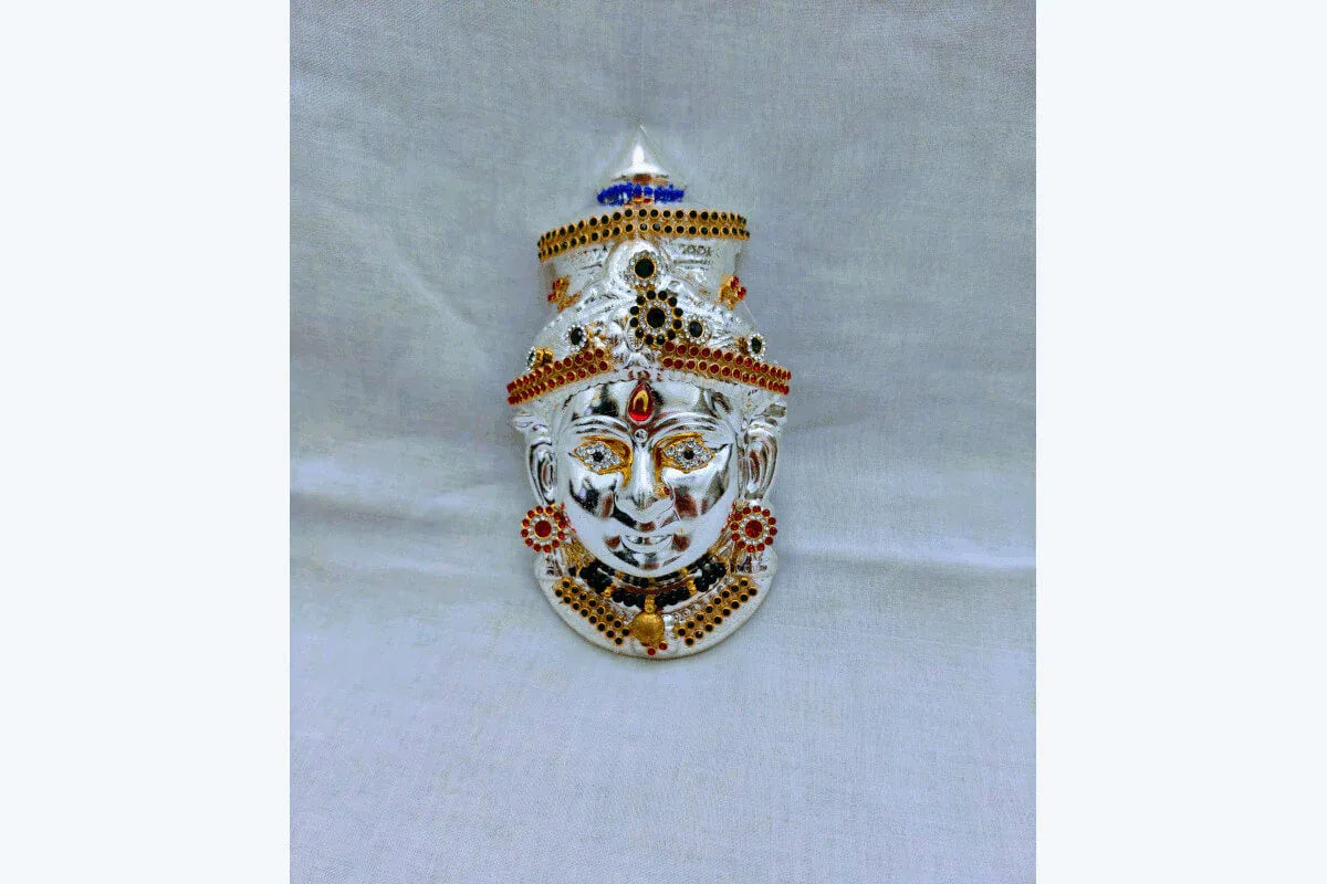 German Silver Decorated Amman Devi Face - Puja Celebrations