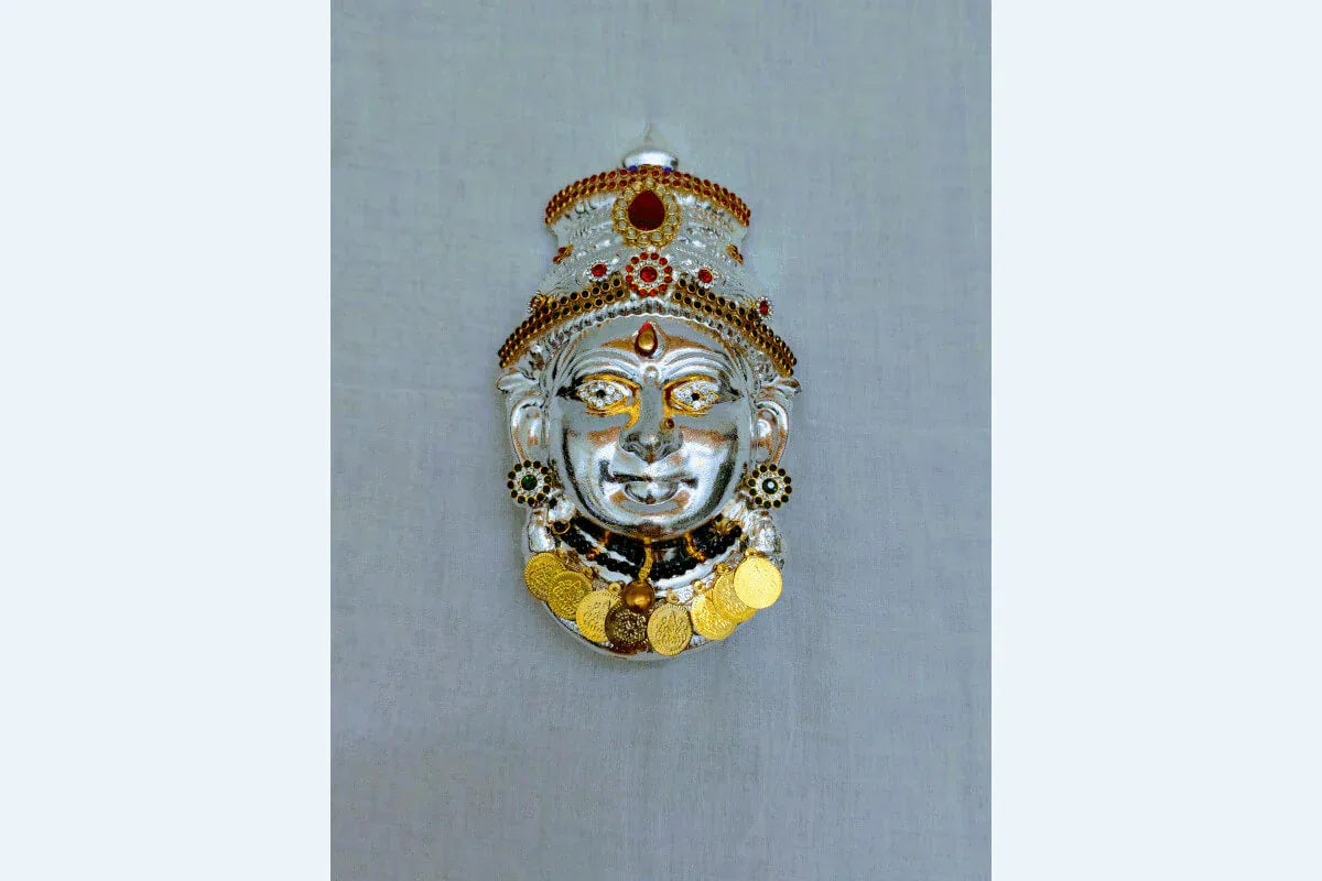 German Silver Decorated Amman Devi Face - Puja Celebrations