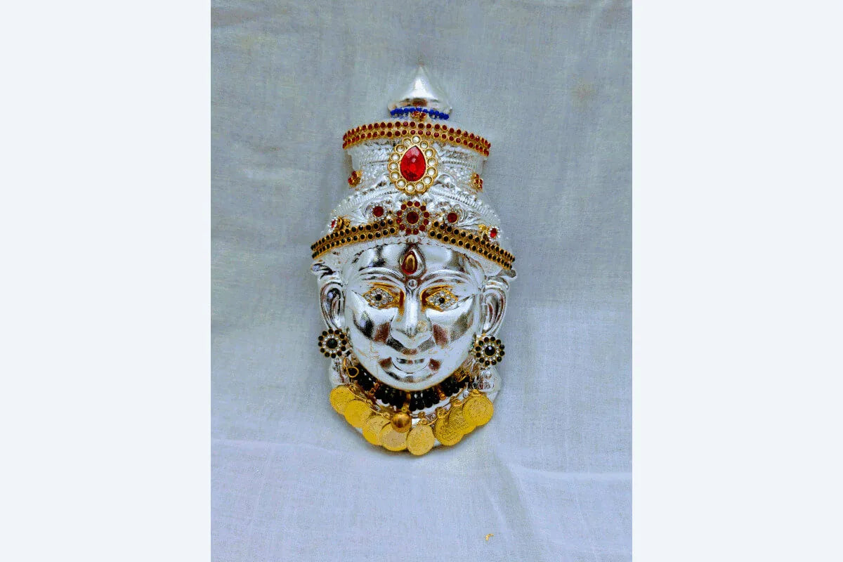 German Silver Decorated Amman Devi Face - Puja Celebrations