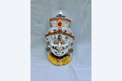 German Silver Decorated Amman Devi Face - Puja Celebrations