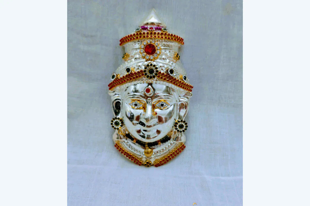 German Silver Decorated Amman Devi Face - Puja Celebrations