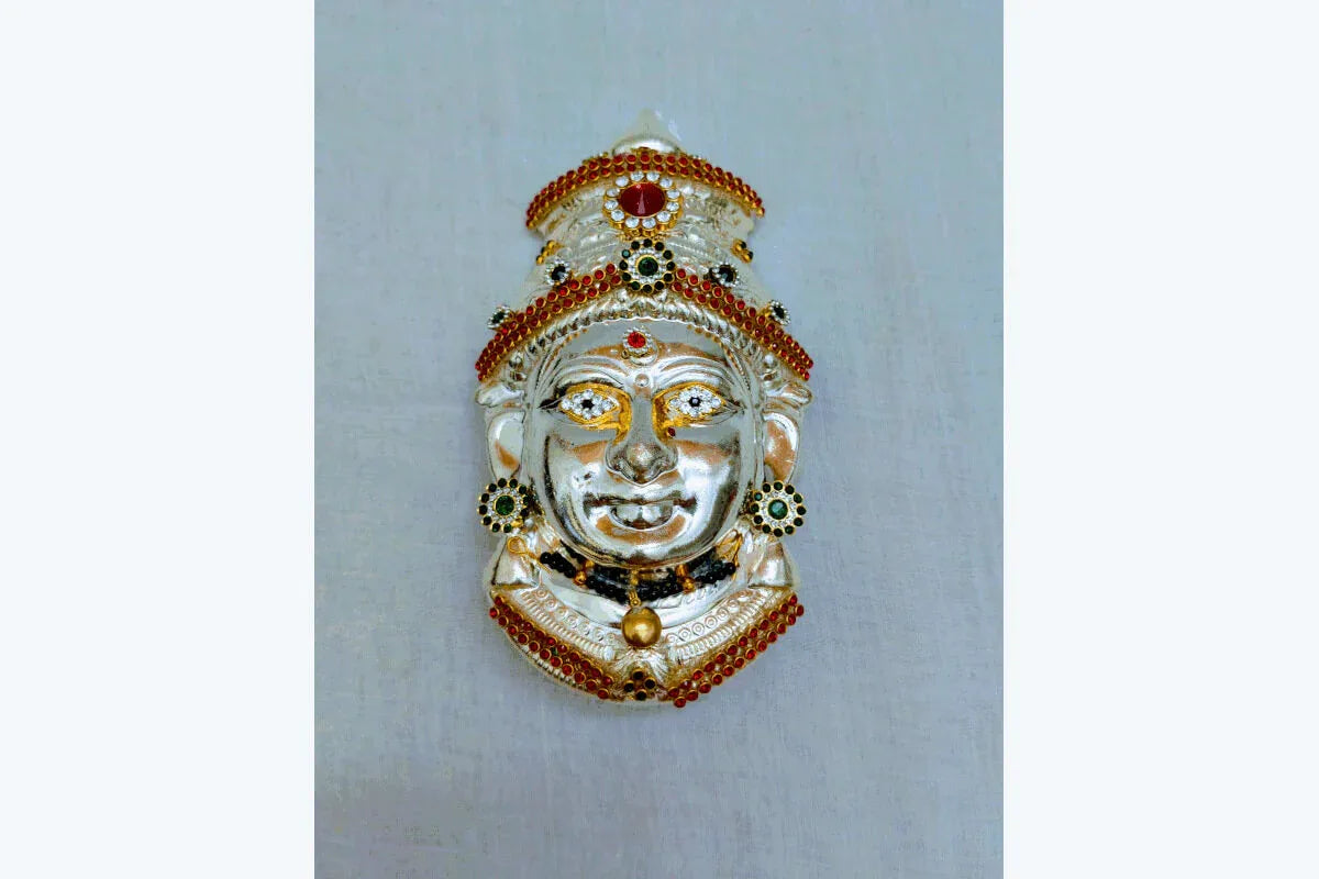 German Silver Decorated Amman Devi Face - Puja Celebrations