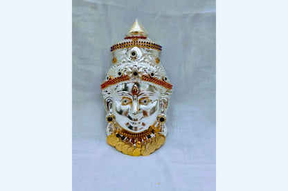 German Silver Decorated Amman Devi Face - Puja Celebrations