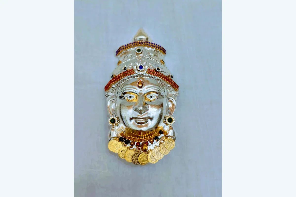 German Silver Decorated Amman Devi Face - Puja Celebrations
