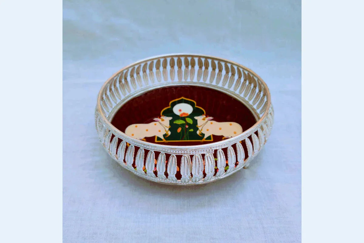 German Silver Pichwai Tray - Puja Celebrations