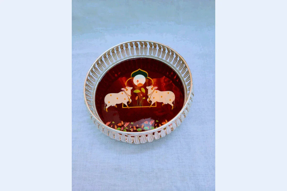 German Silver Pichwai Tray - Puja Celebrations