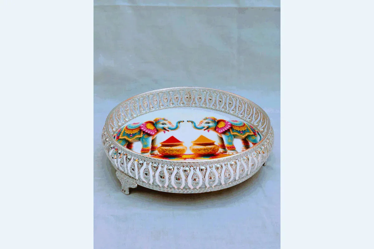 German Silver Pichwai Tray - Puja Celebrations