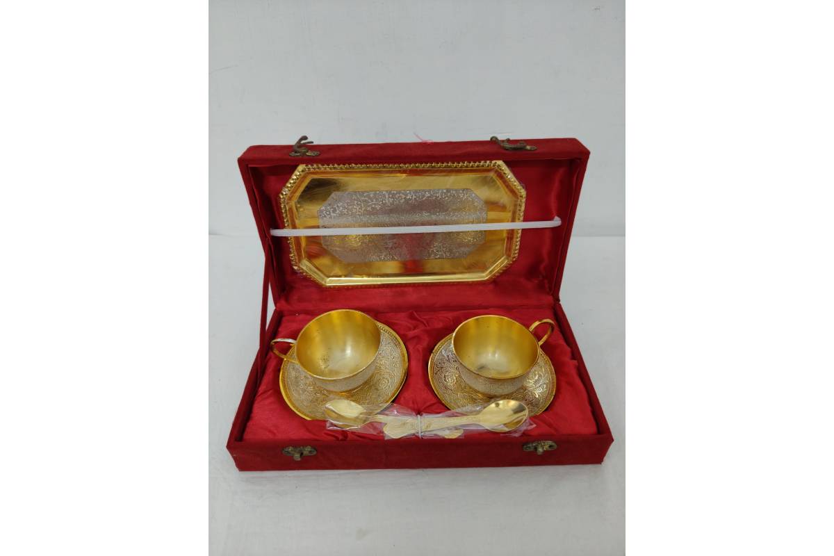 Gold Silver Tray with Cup Saucer