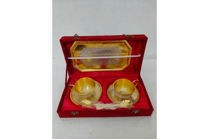 Gold Silver Tray with Cup Saucer