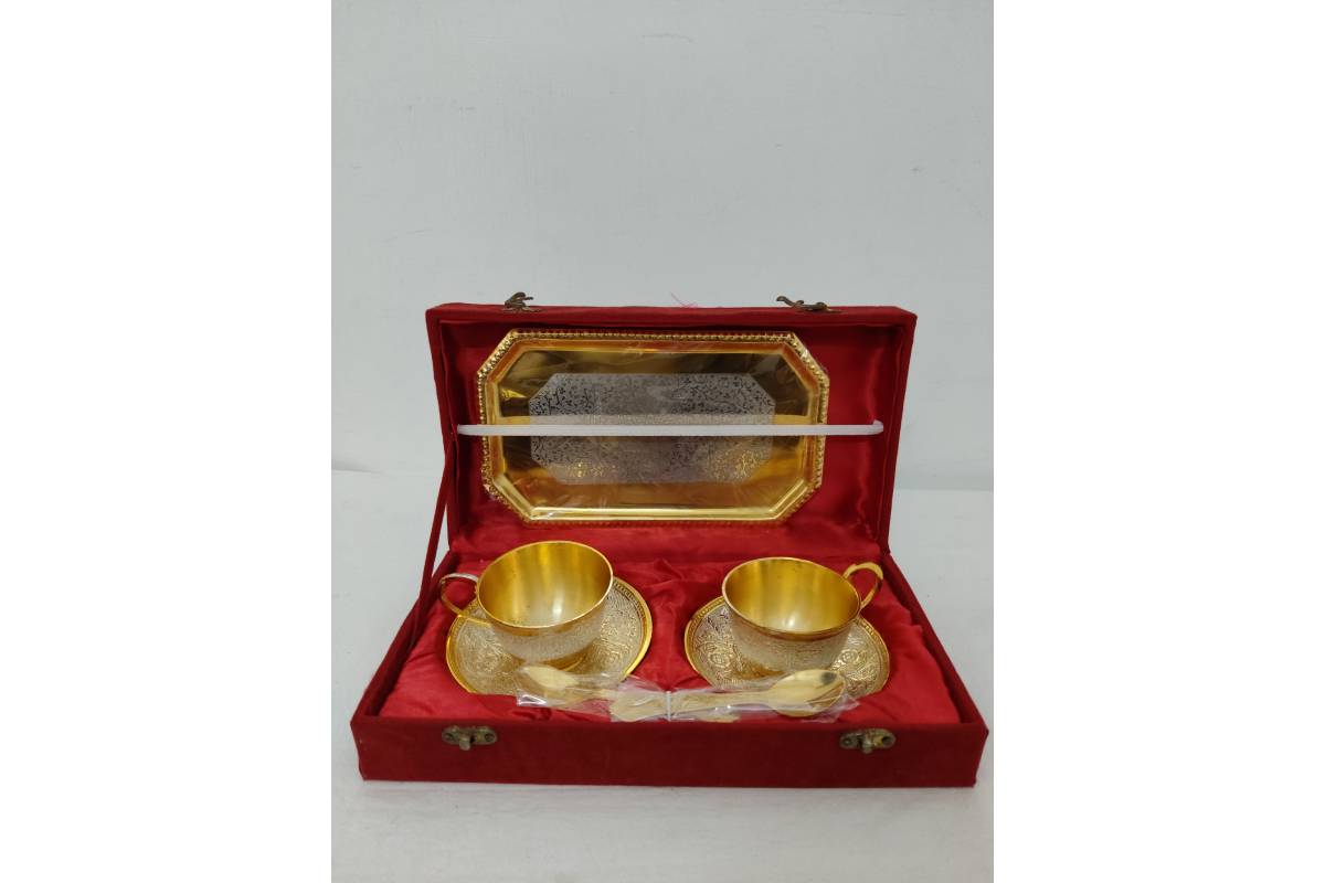 Gold Silver Tray with Cup Saucer
