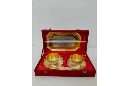 Gold Silver Tray with Cup Saucer