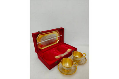 Gold Silver Tray with Cup Saucer