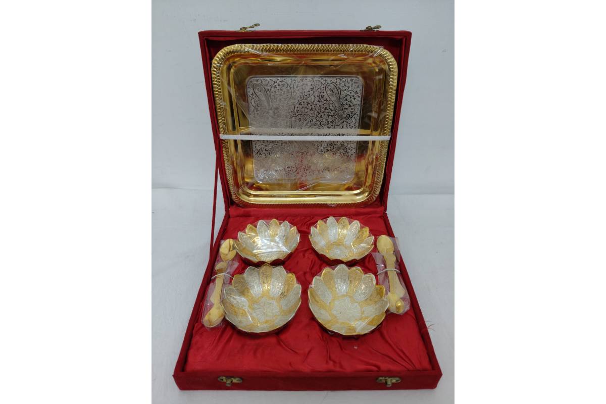 Bowl Gold Silver Tray Set
