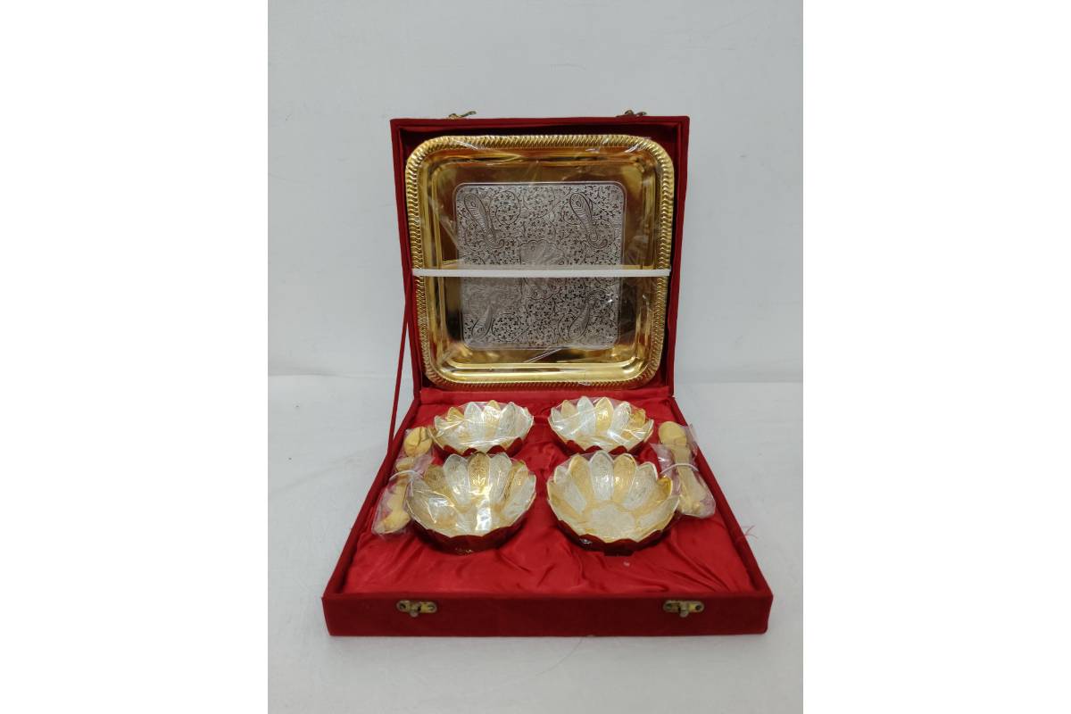Bowl Gold Silver Tray Set