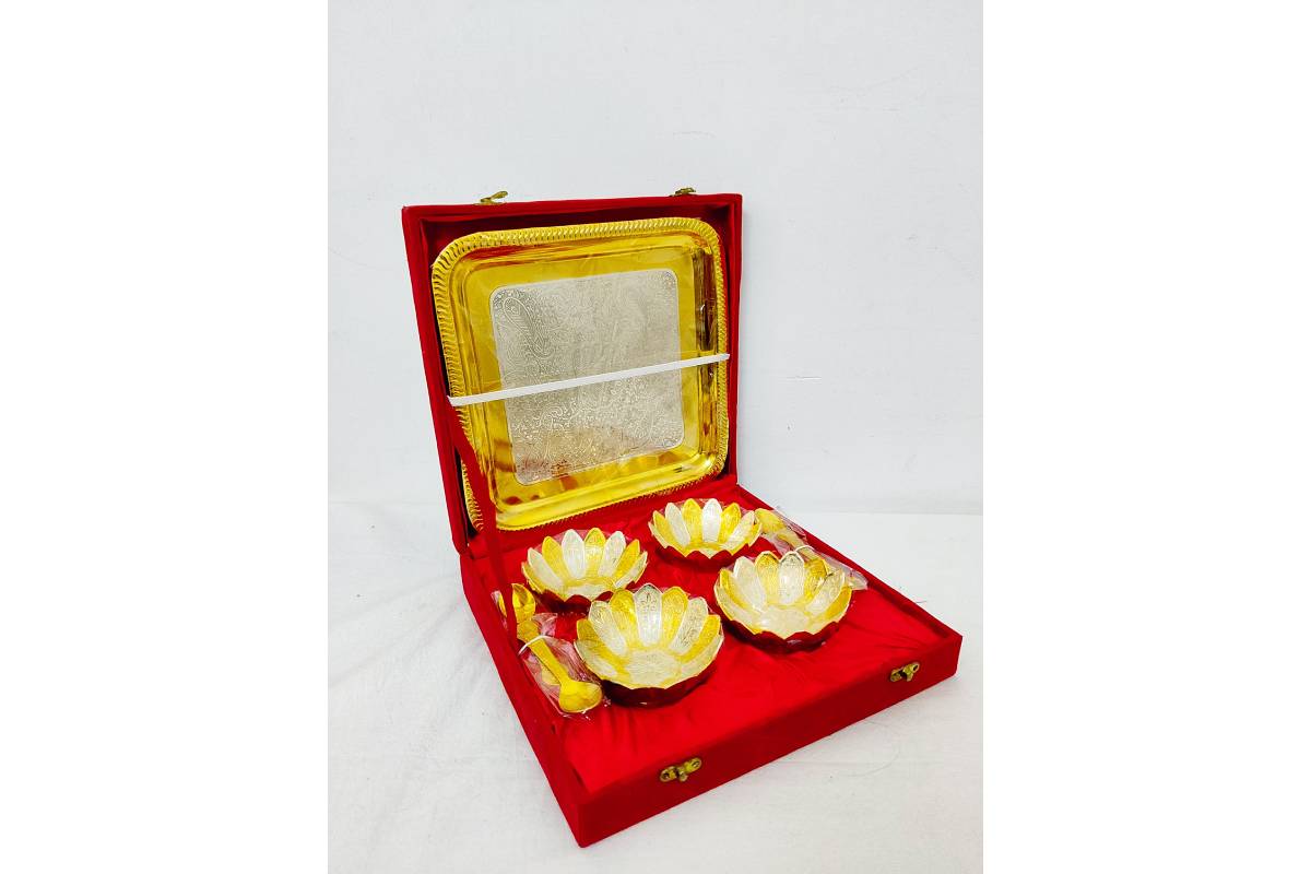 Bowl Gold Silver Tray Set