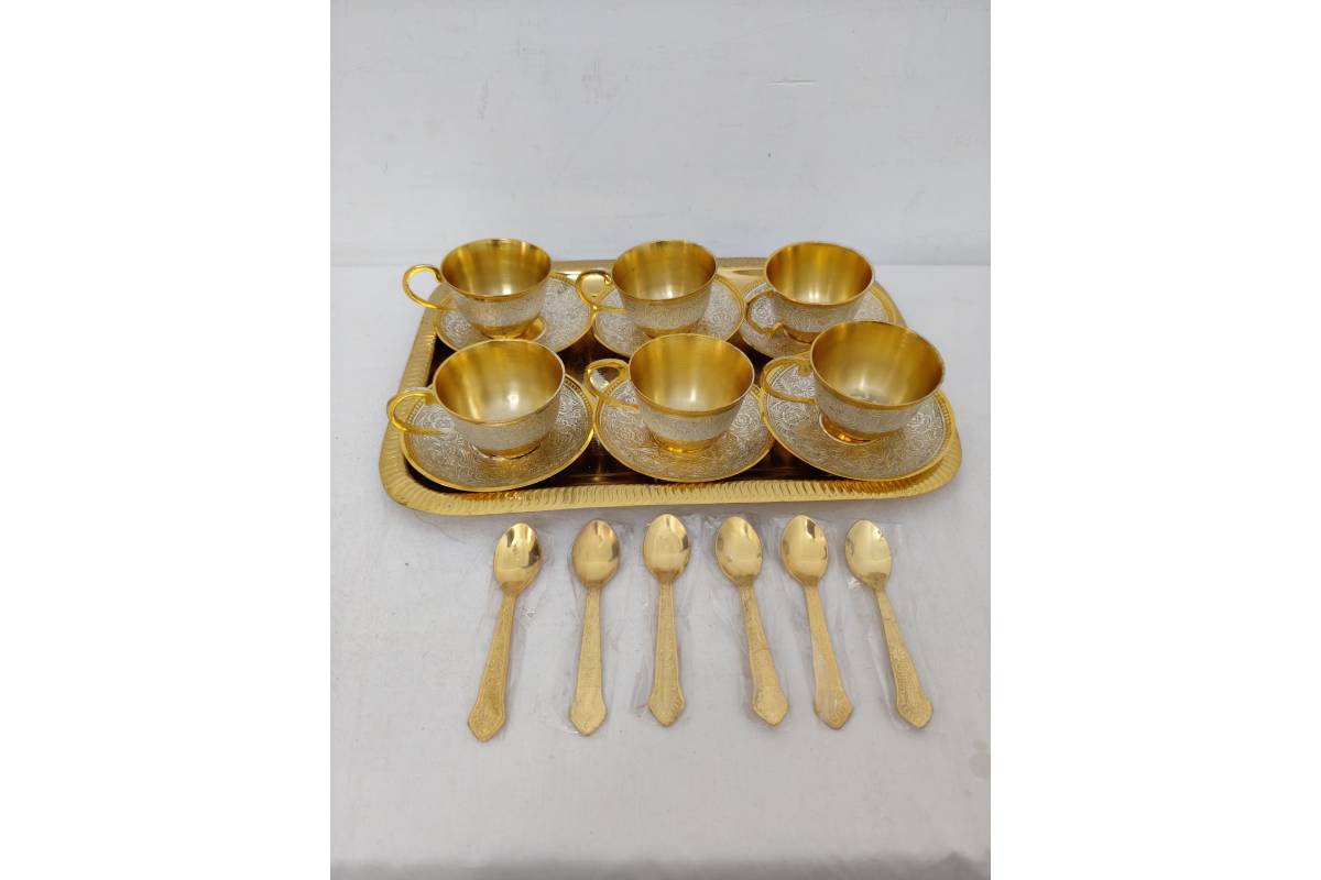 Gold Silver Tray with Cup Saucer