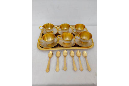 Gold Silver Tray with Cup Saucer