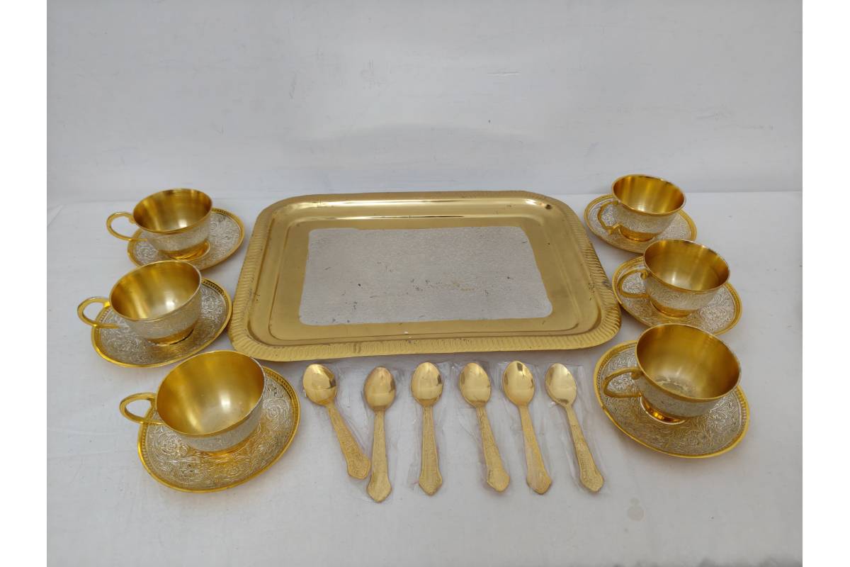 Gold Silver Tray with Cup Saucer