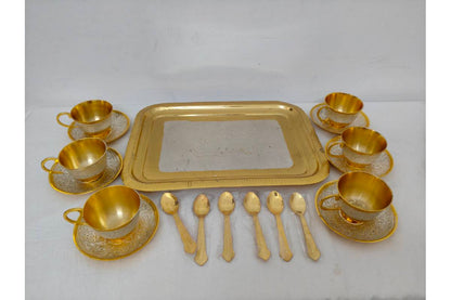 Gold Silver Tray with Cup Saucer