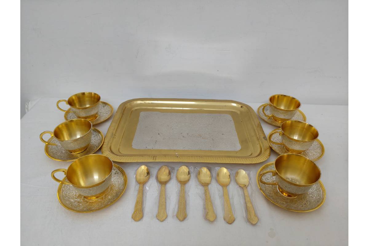 Gold Silver Tray with Cup Saucer