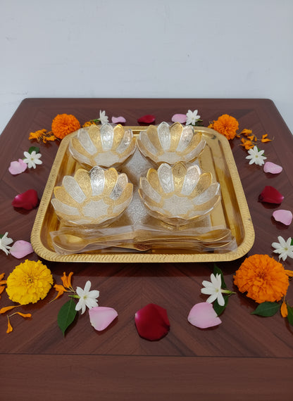 Bowl Gold Silver Tray Set