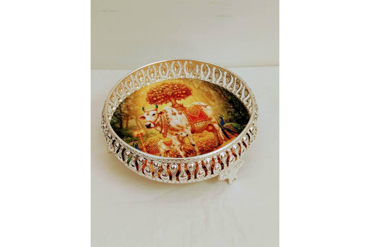 German Silver Pichwai Tray - Puja Celebrations