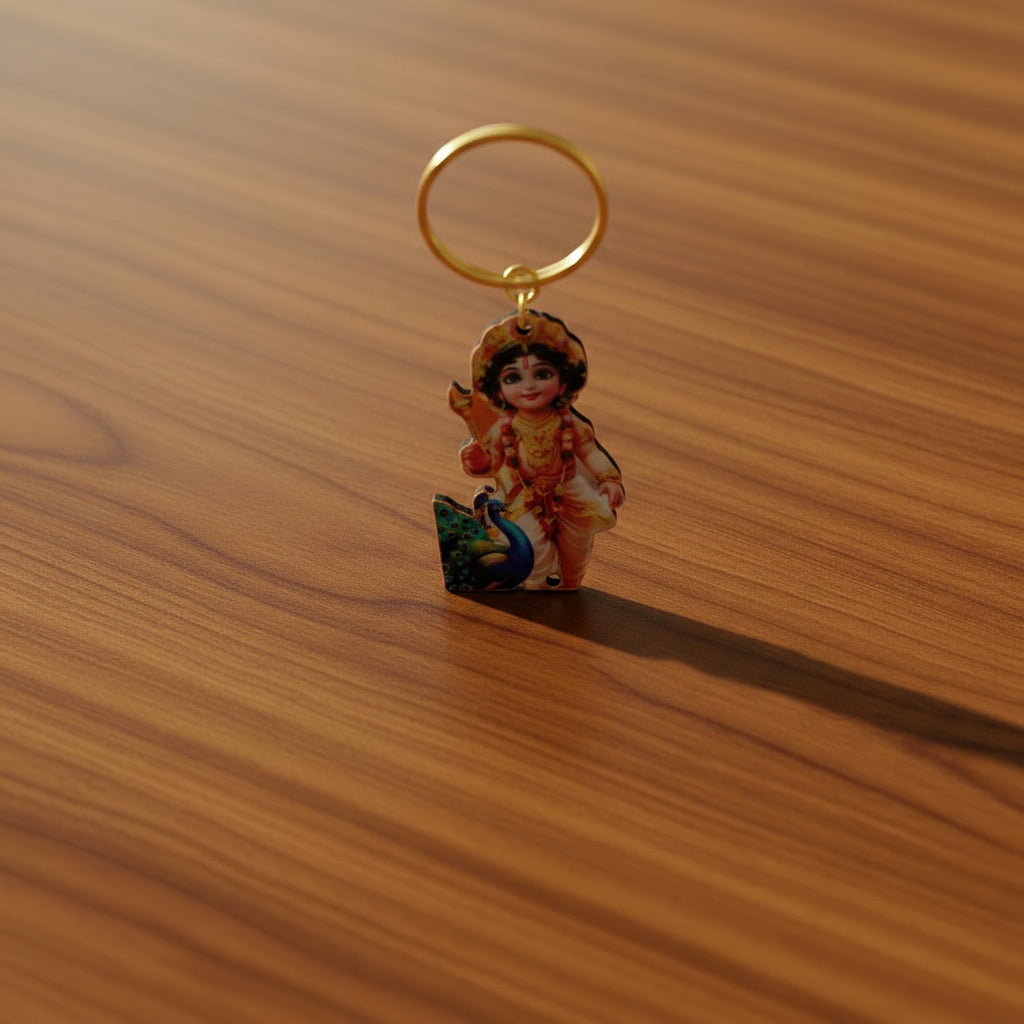 Keychain with a colorful character design on a white background