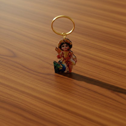 Keychain with a colorful character design on a white background
