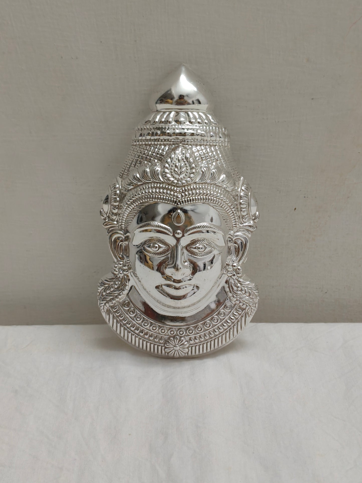 German Silver Goddess Gowri Face for Puja & Festivals (Ammavaru Mukham)