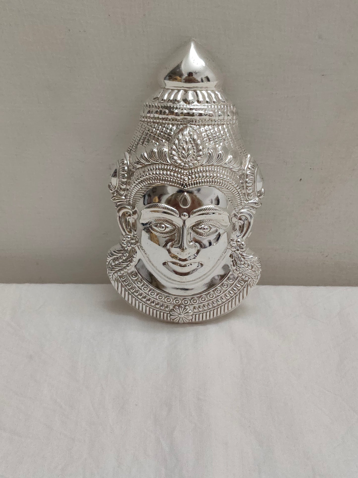 German Silver Goddess Gowri Face for Puja & Festivals (Ammavaru Mukham)