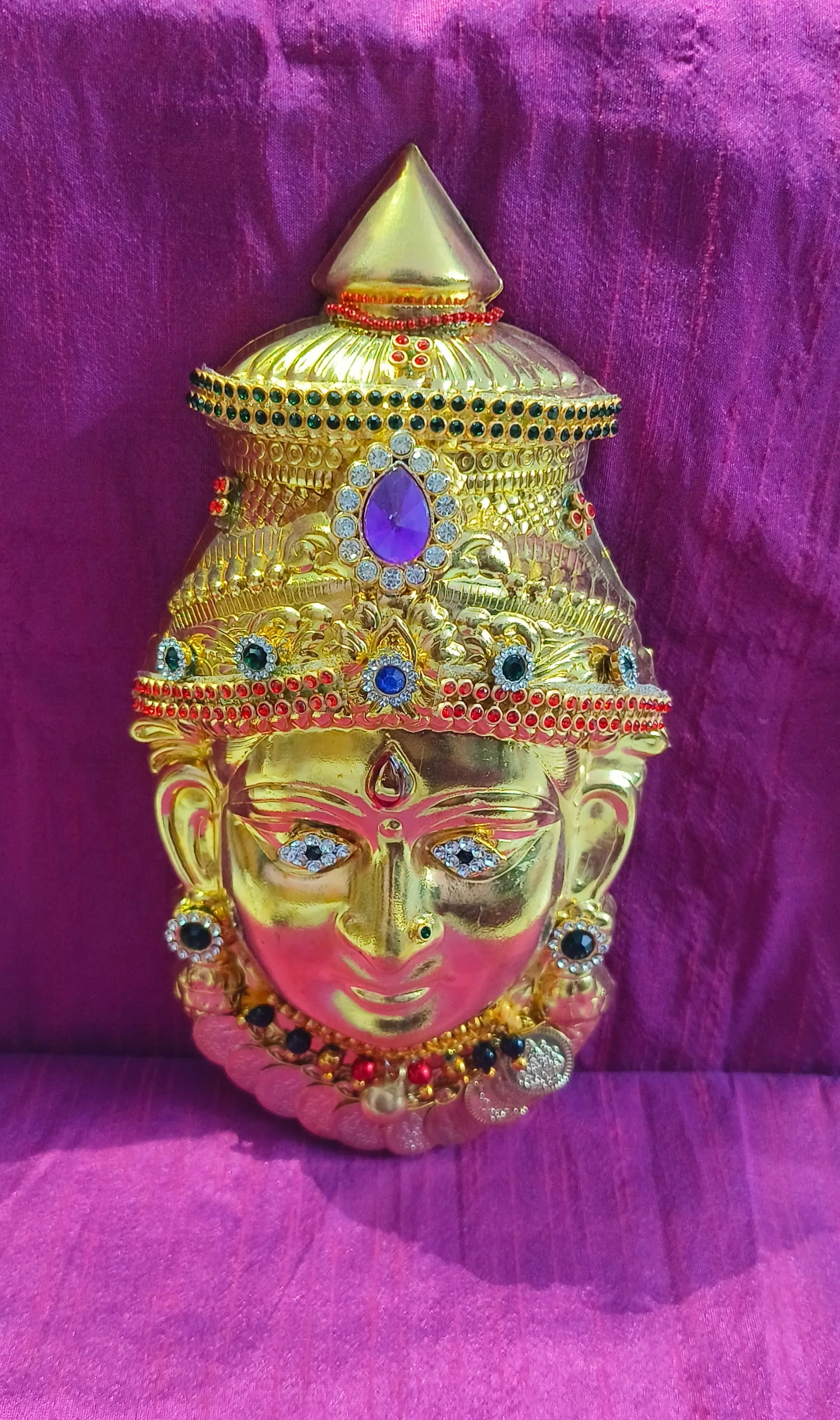 Brass Decorated Amman Devi Face - Puja Celebrations