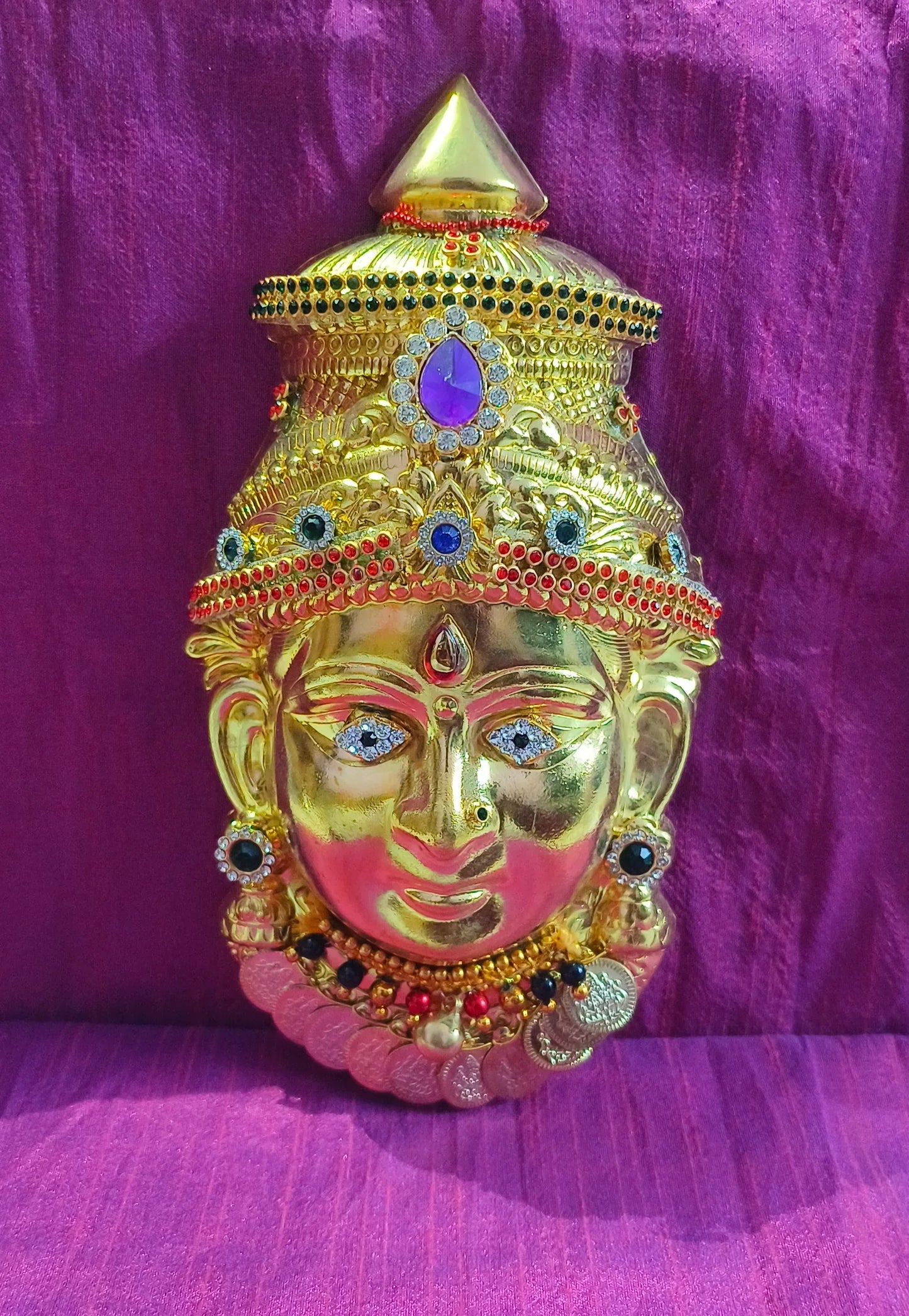 Brass Decorated Amman Devi Face - Puja Celebrations
