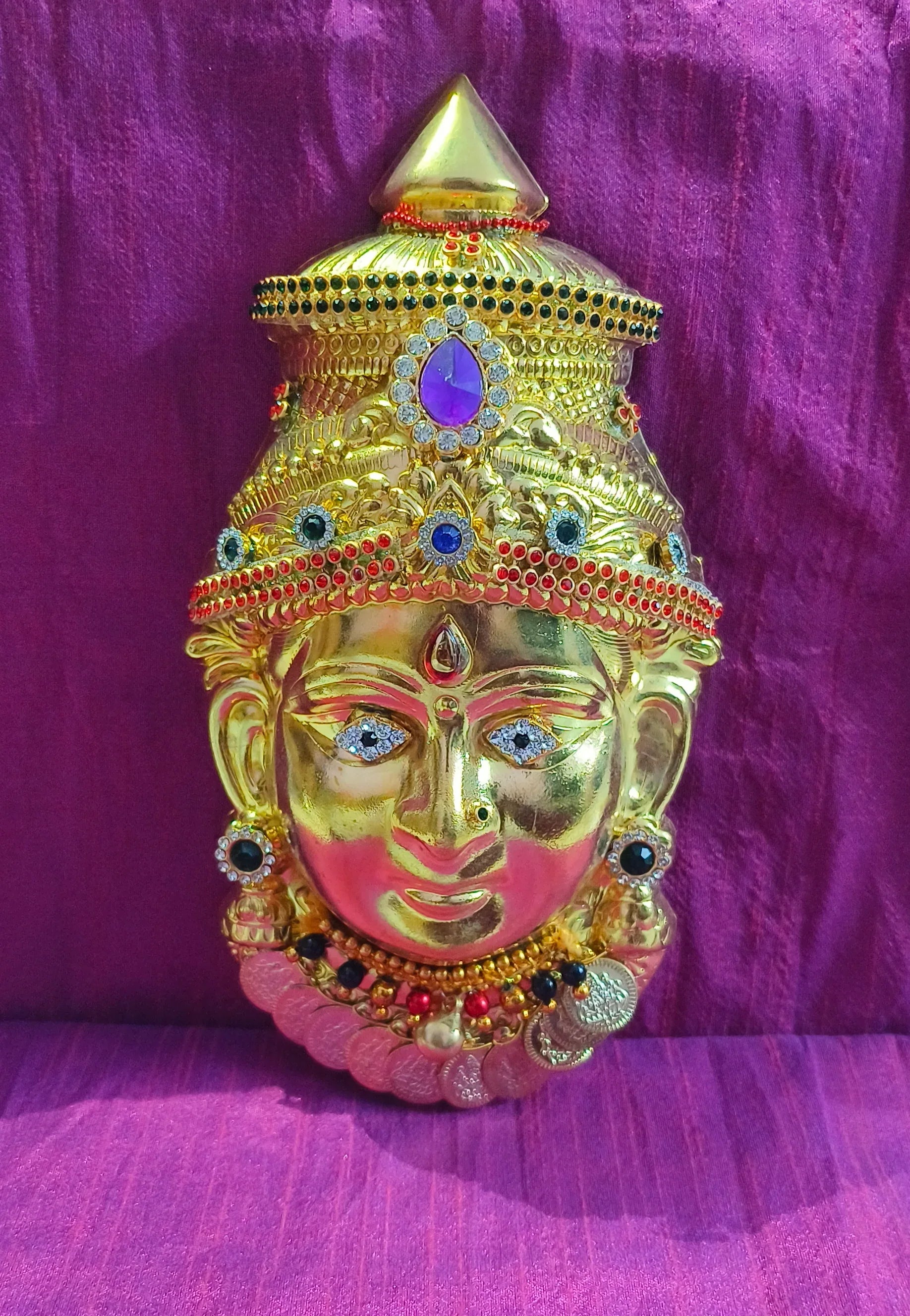 Brass Decorated Amman Devi Face - Puja Celebrations