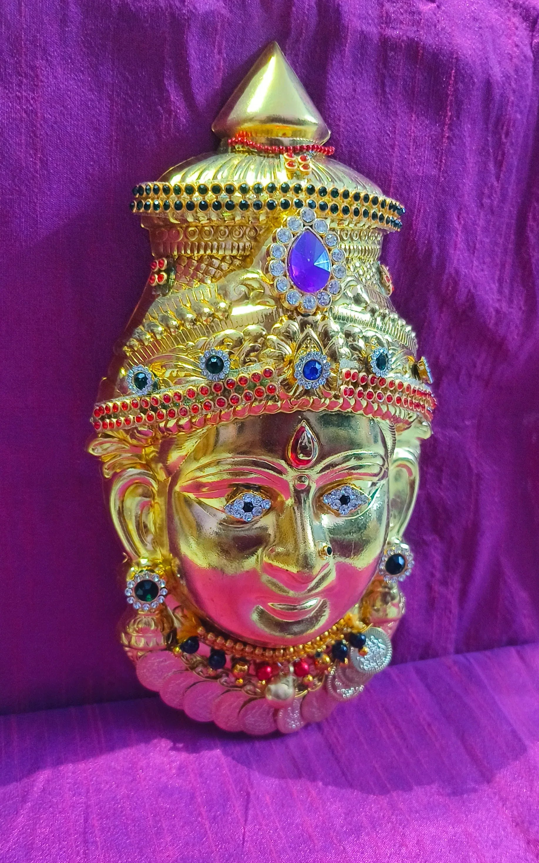 Brass Decorated Amman Devi Face - Puja Celebrations