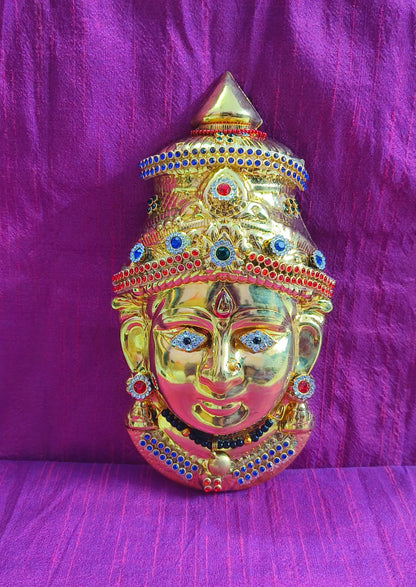 Brass Decorated Amman Devi Face - Puja Celebrations