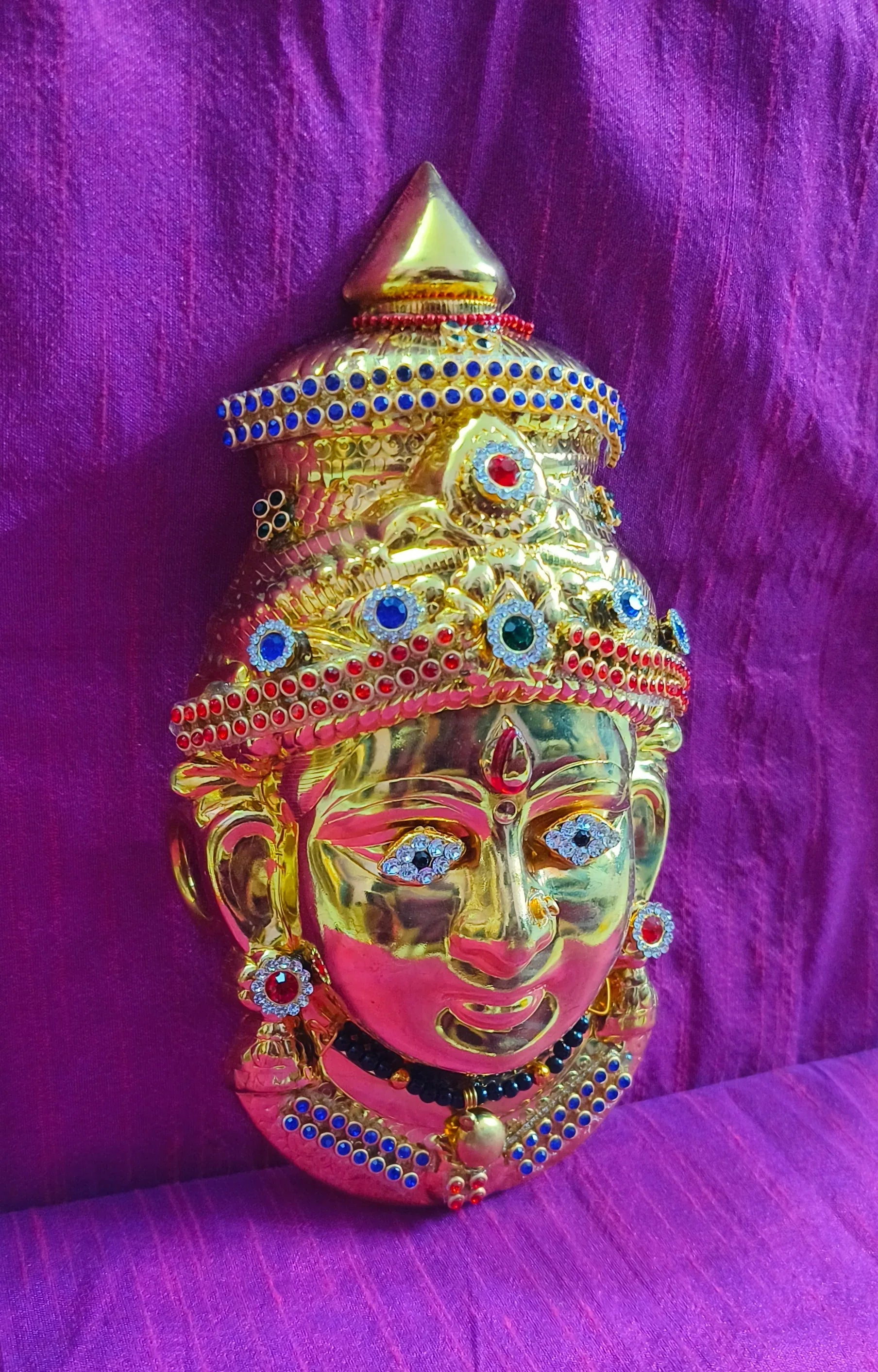 Brass Decorated Amman Devi Face - Puja Celebrations