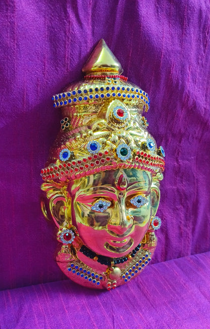Brass Decorated Amman Devi Face - Puja Celebrations