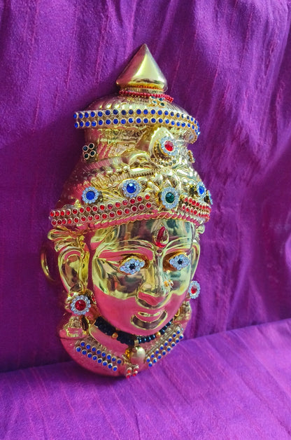 Brass Decorated Amman Devi Face - Puja Celebrations