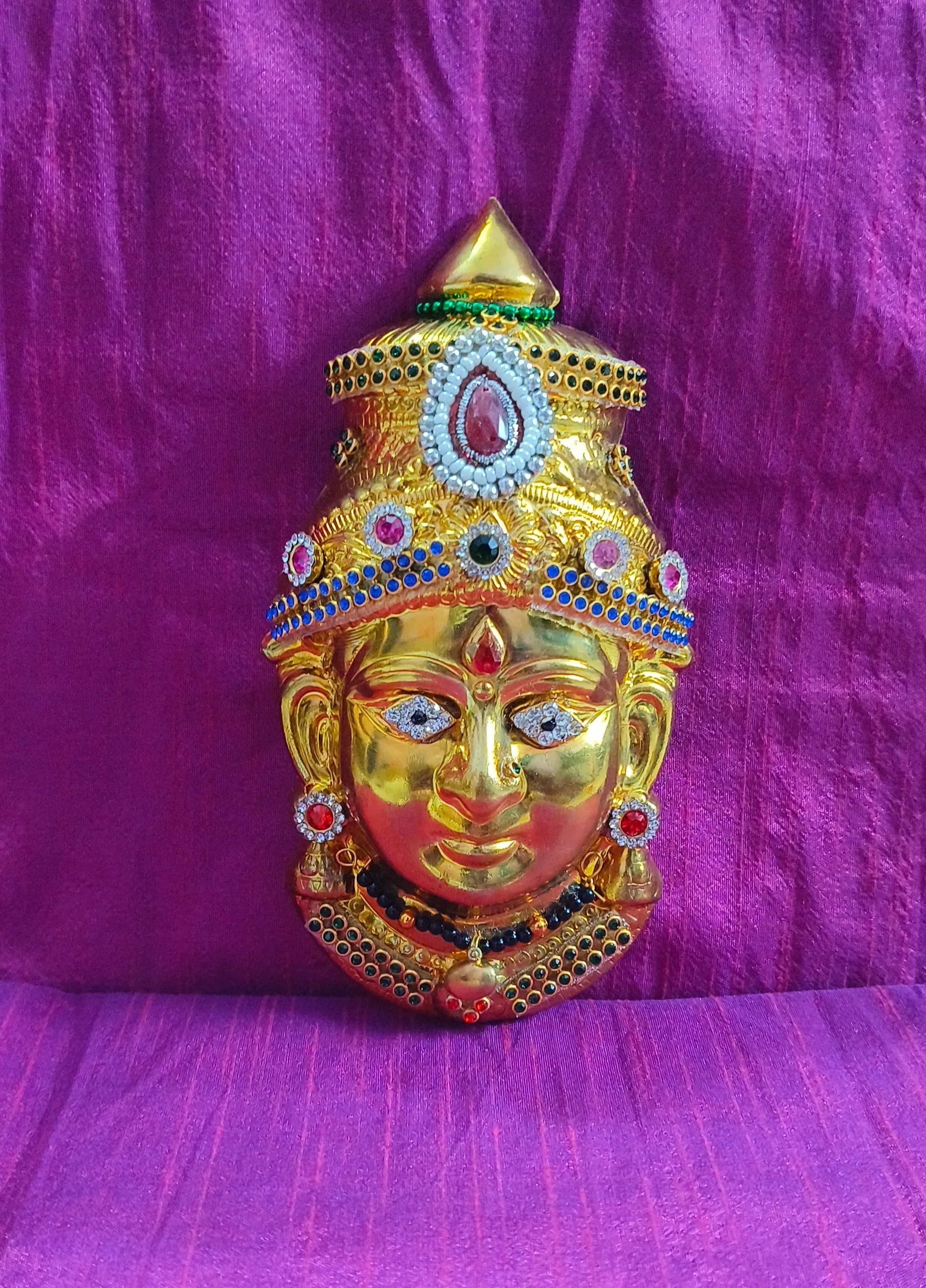 Brass Decorated Amman Devi Face - Puja Celebrations