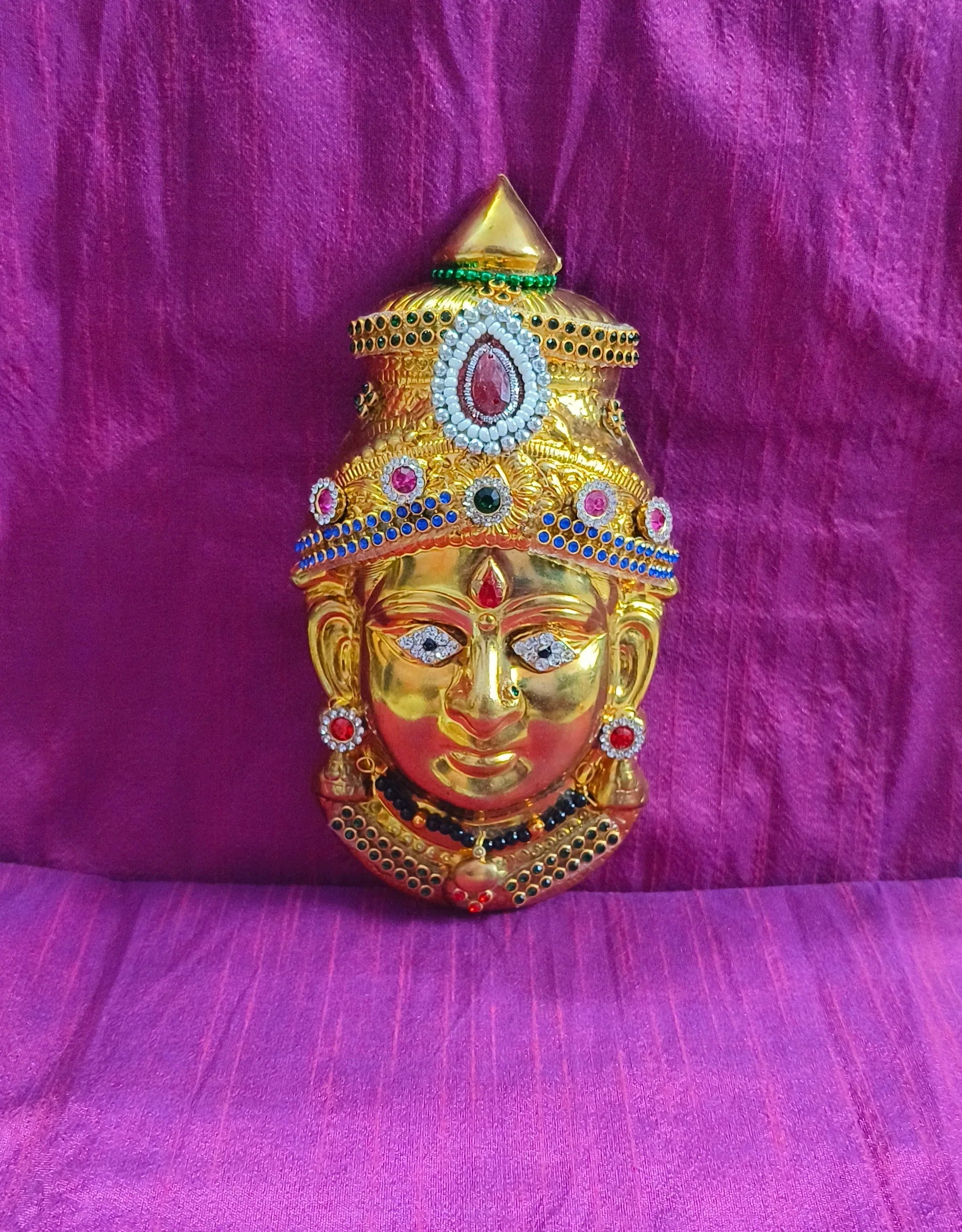 Brass Decorated Amman Devi Face - Puja Celebrations