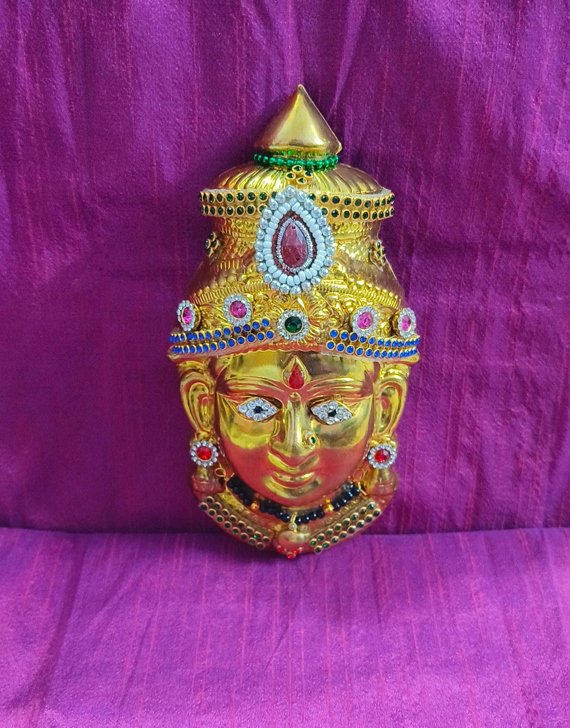 Brass Decorated Amman Devi Face - Puja Celebrations