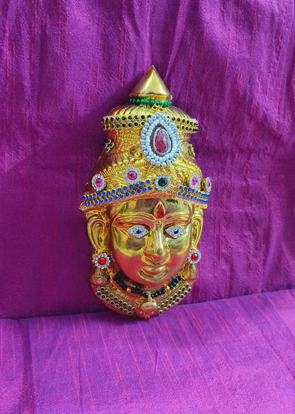 Brass Decorated Amman Devi Face - Puja Celebrations