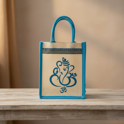 Printed Brocade Jute Bag - Puja Celebrations