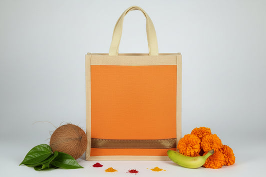 Jute Non-Woven Brocade Line Bag - Puja Celebrations