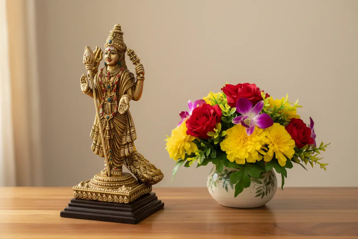 Kartikeya statue with Vel spear
