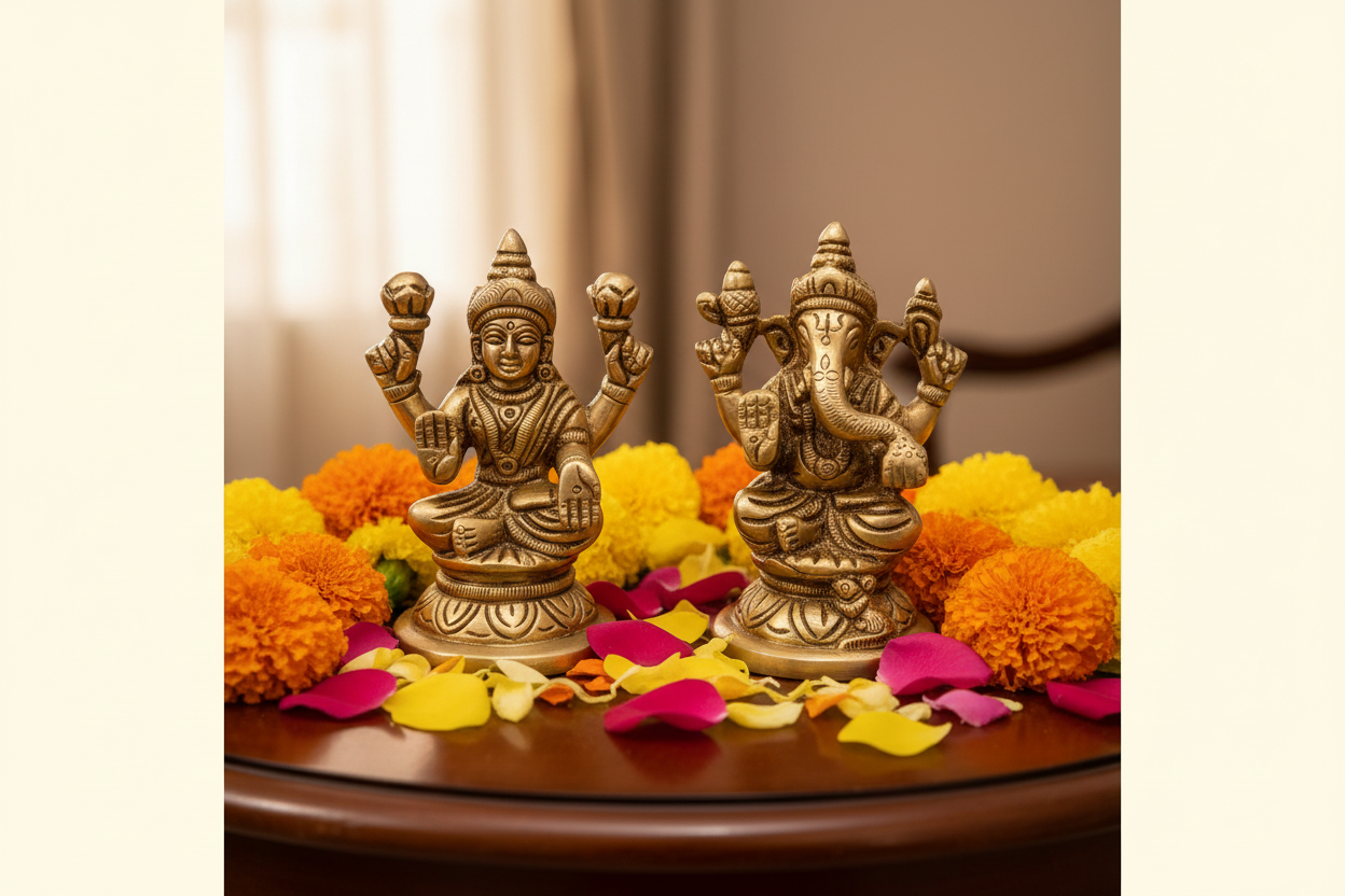 Brass Lakshmi Ganesha Statue