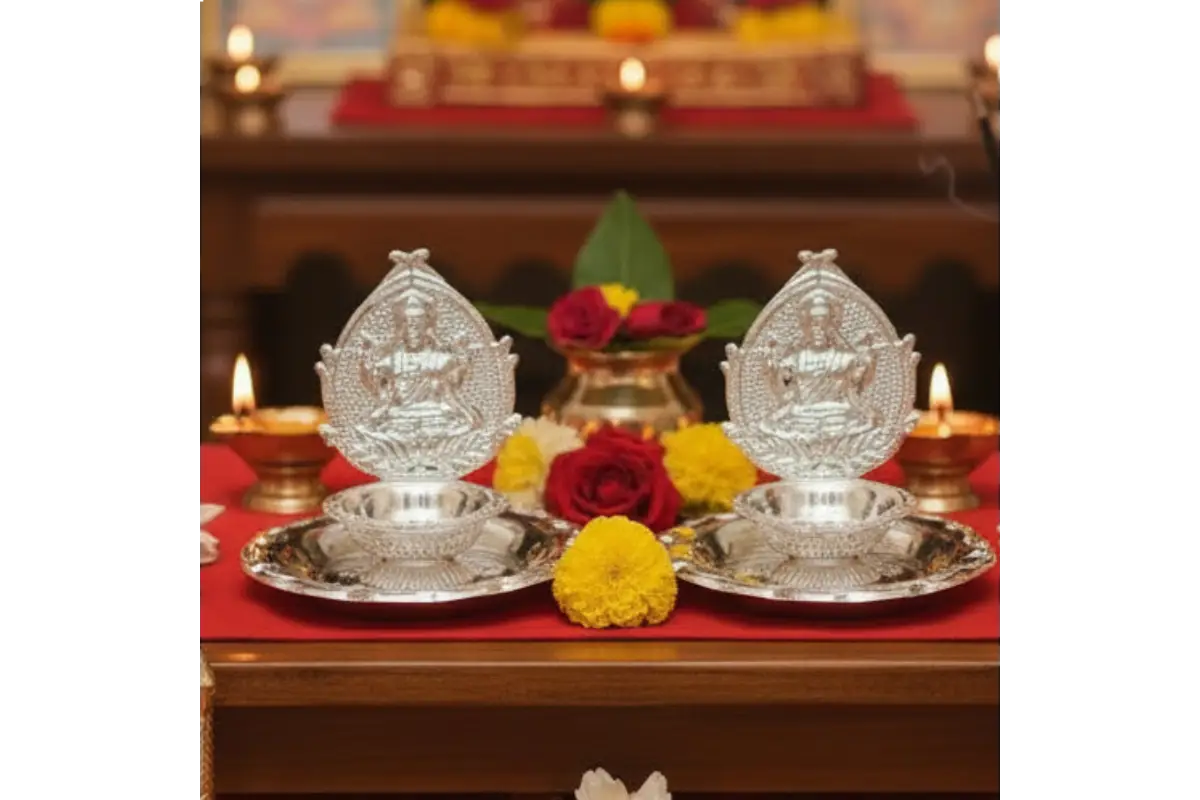 Lakshmi Silver Plated Diya Set