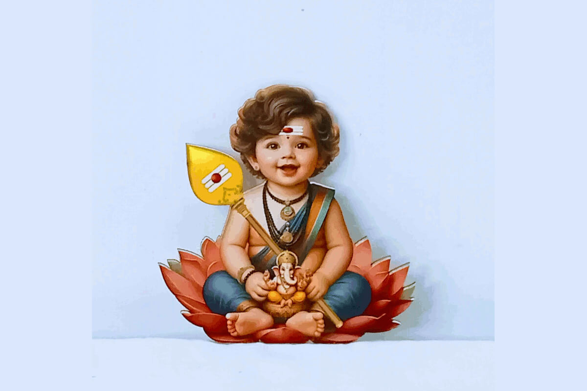 Baby Murugan Holding A small Ganesha Idol Printed Fridge Magnets
