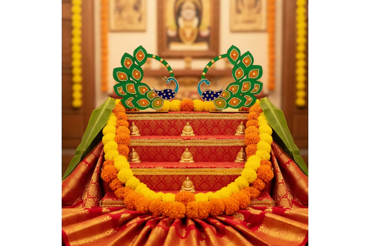 MDF Peacock Stand – Elegant Plate Decor for Navaratri Golu